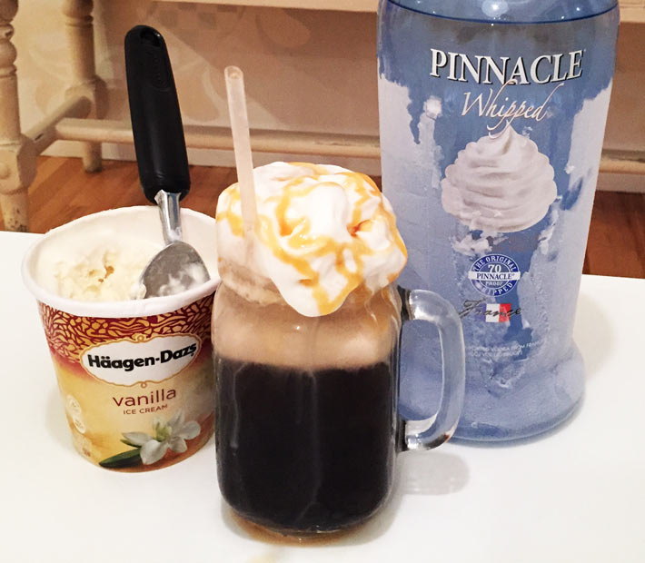 Adult Root Beer Float Recipe. Happy cocktail recipe time. Grab root beer, vanilla ice cream, vodka, and cheers to you. www.ChopHappy.com #rootBeeerFloat #cocktailRecipe