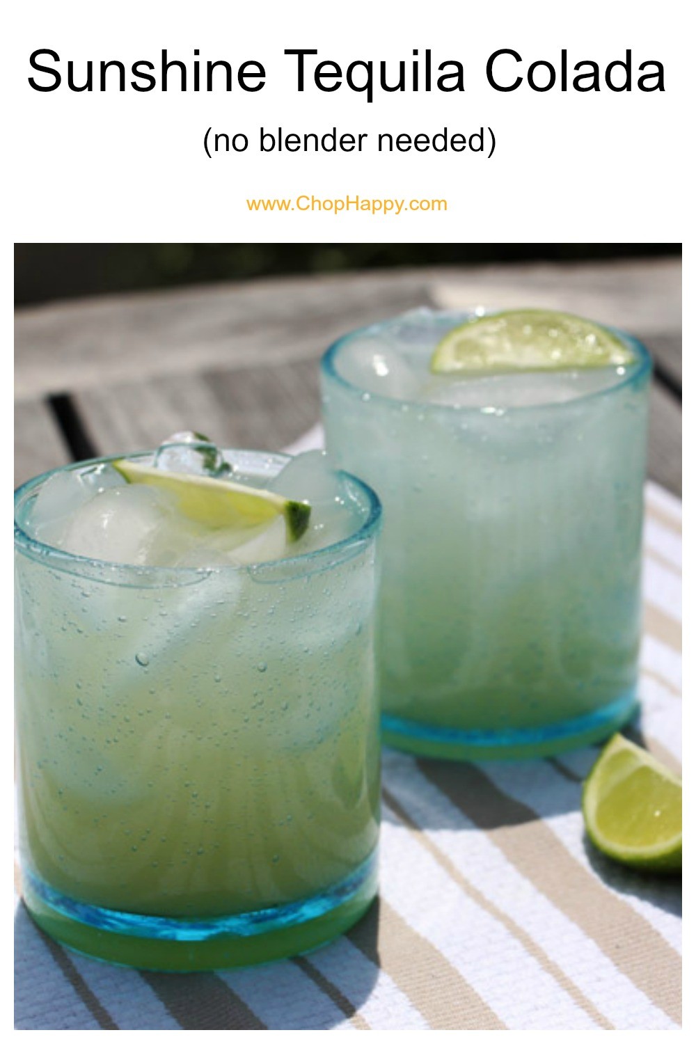 Sunshine Tequila Colada Recipe. Crazy easy with only a few ingredients. Grab tequila, coconut water, pineapple juice, and limes. This is a cocktail for a crowd. Happy drinking making. #tequila #easycocktailrecipe