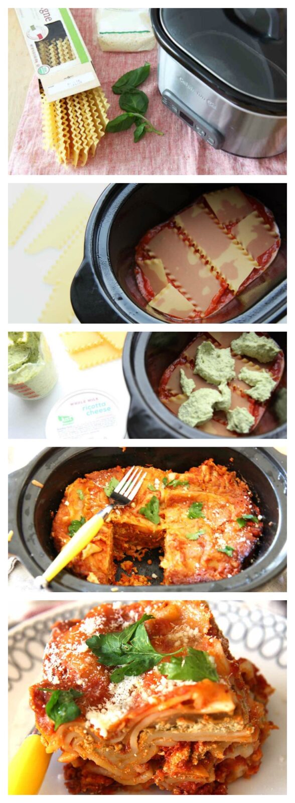 Slow Cooker Pesto Lasagna Recipe. Easy hot meal waiting for you when you get home.. The short cut is no need to boil the noodles and one pot. ChopHappy.com