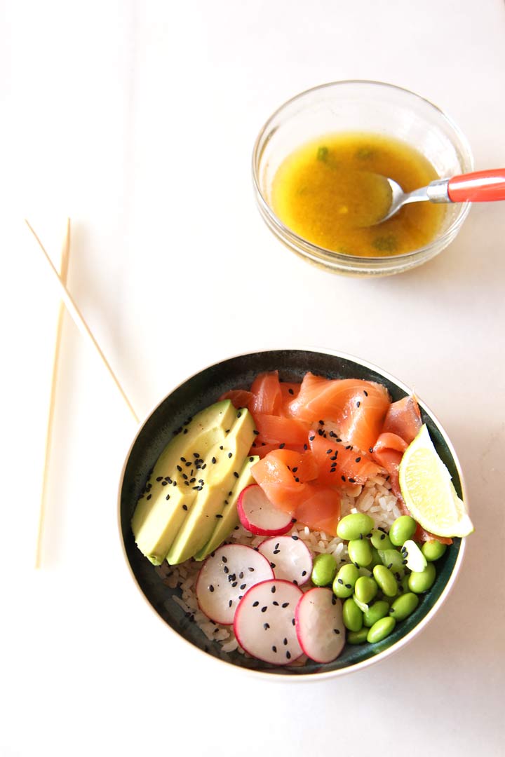 Salmon Rice Bowl Recipe. Easy, quick, and so comforting. Plus 2 recipes in one. ChopHappy.com