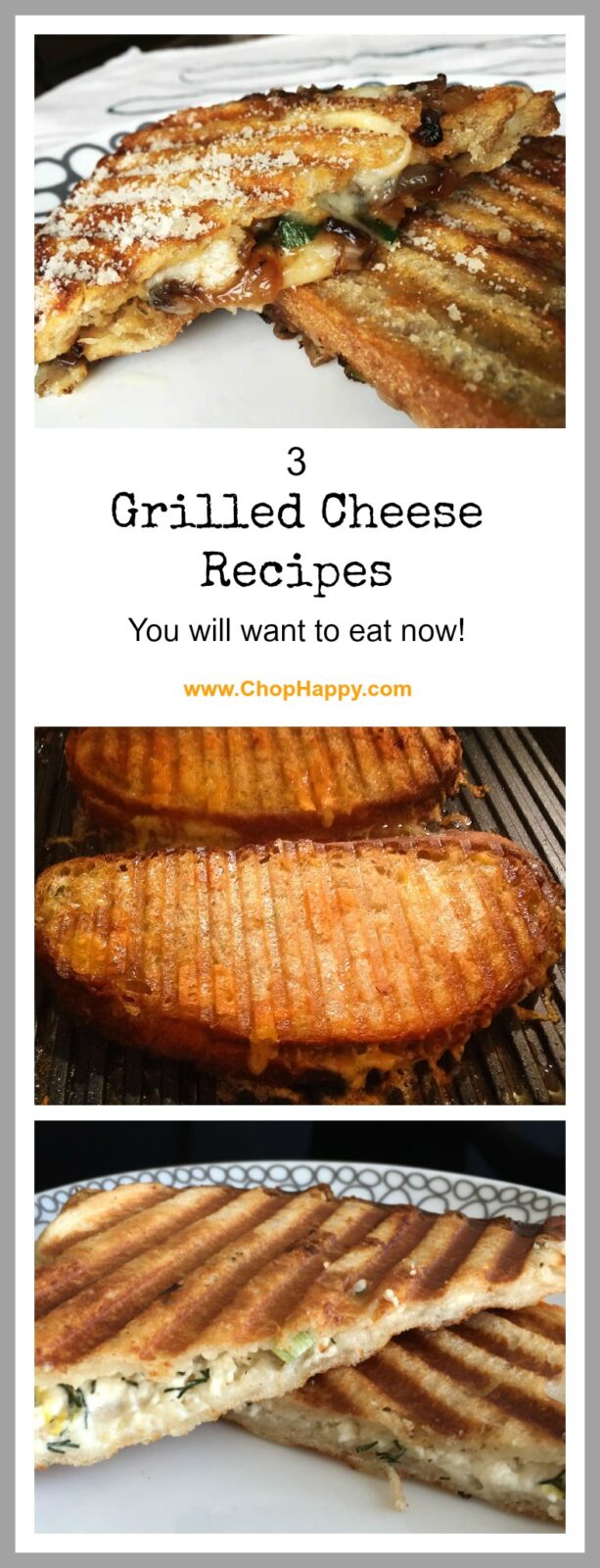 3 Grilled Cheese Recipes- that are so cheesy and yummy it will brighten up any weeknight! www.ChopHappy.com