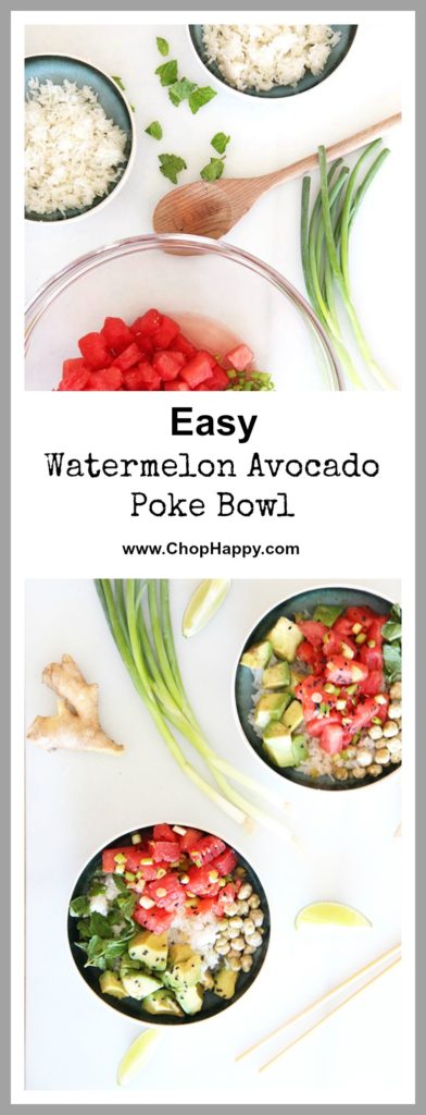 Watermelon Avocado Poke Recipe- Juicy, sweet, and a happy comfort food hug. I www.ChopHappy.com
