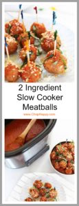 2 Ingredient Slow Cooker Meatballs Recipe - that is easy party food or Sunday family dinner. Grab sausage and sauce and comfort food love awaits. www.ChopHappy.com