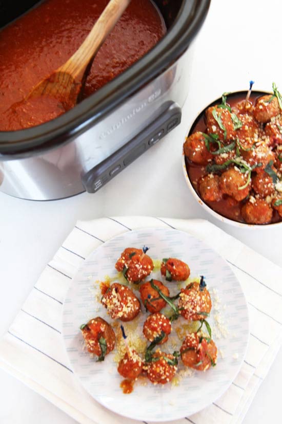 2 Ingredient Slow Cooker Meatballs Recipe - that is easy game day party food. Grab sausage and sauce and comfort food love awaits. www.ChopHappy.com