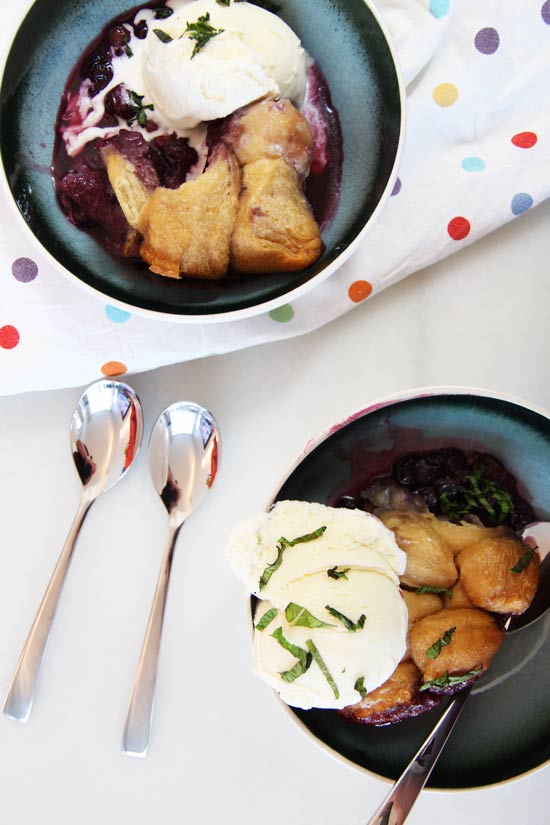 Slow Cooker Berry Cobbler Recipe- that is juicy sweet and flaky yummy. This is a super easy dessert. www.ChopHappy.com