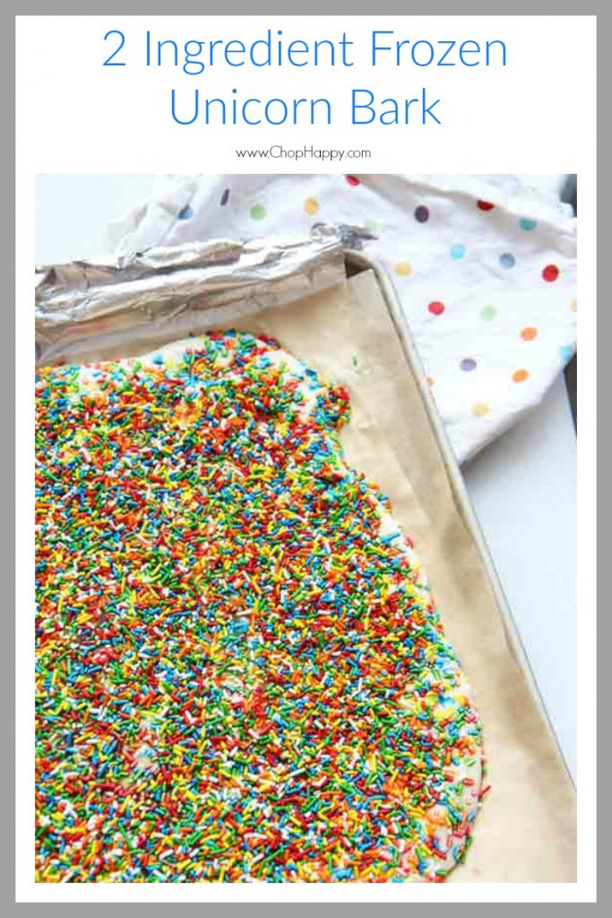 2 Ingredient Frozen Unicorn Bark - Recipe. This is so easy to make and is a refreshing #comfortfood dessert your whole family will love! Happy Cooking! www.ChopHappy.com