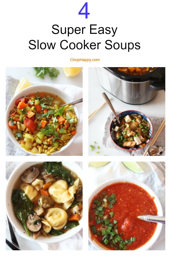 4 Easy Slow Cooker Soup Recipes. Thai tomato soup, turmeric lentil soup, kinchi soup, and pasta soup are the 4 easy recipes. Happy Cooking! #soup #slowcooker