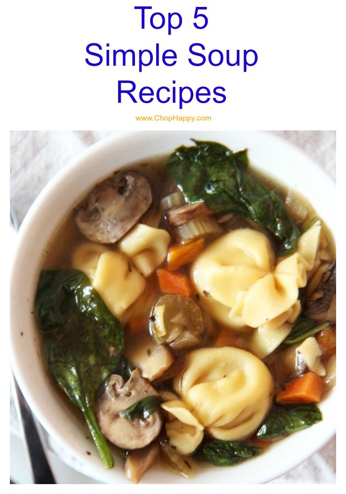 Top 5 Simple Soup Recipes that warm you up on a winters night. tomato, kimchi, pumpkin soup and more. Happy Cooking! www.ChopHappy.com #soup #slowcookersoup